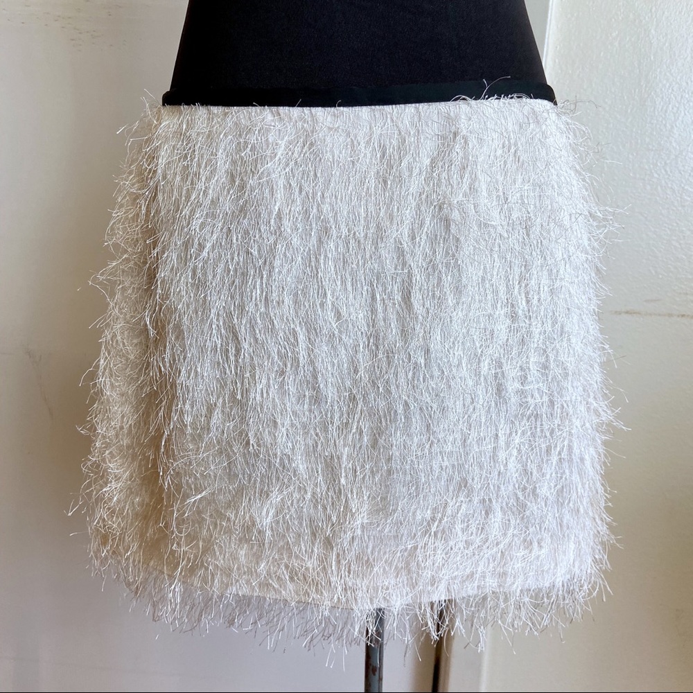 RACHEL Ivory Fringe furry Mini Dress Size 6 M